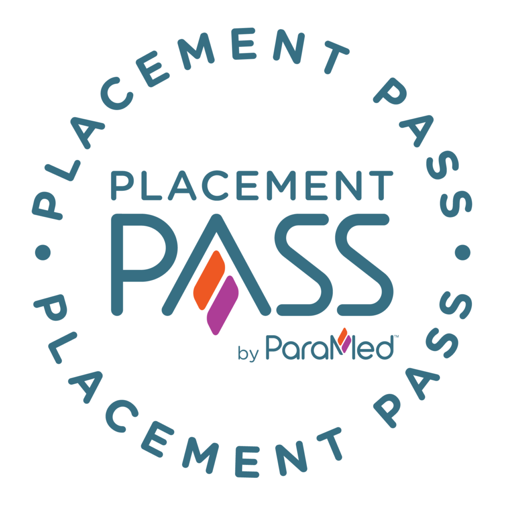 A circular Paramed Placement Pass badge logo.