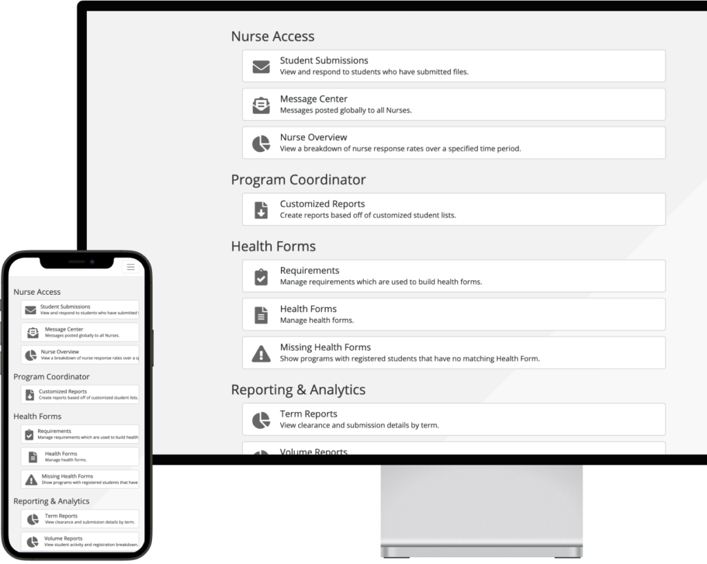 A rendering of the Placement Pass portal as used on a phone and on a computer monitor.